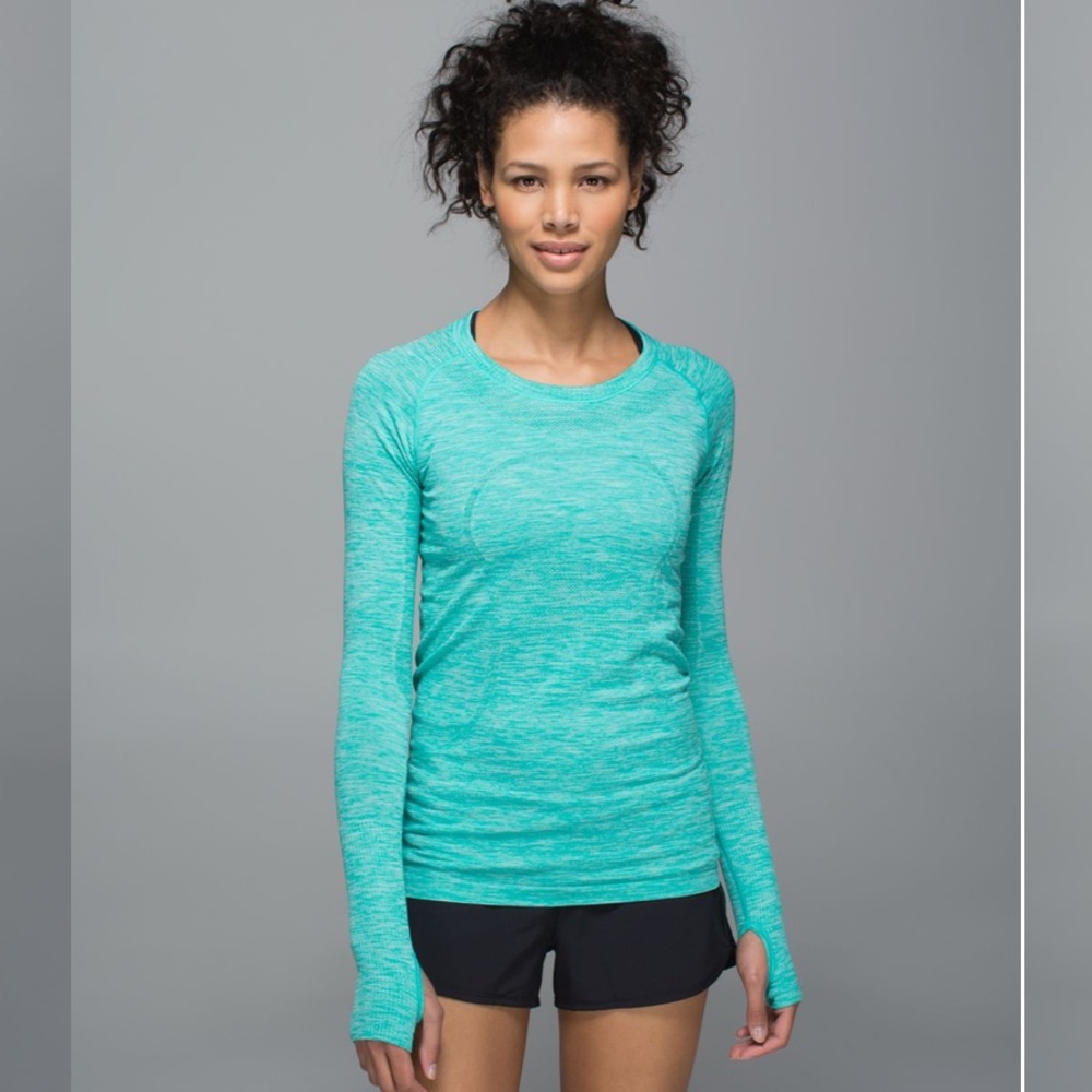 Lululemon Swiftly Tech Long Sleeve Crew Heathered Blue Tropics size 8 GUC